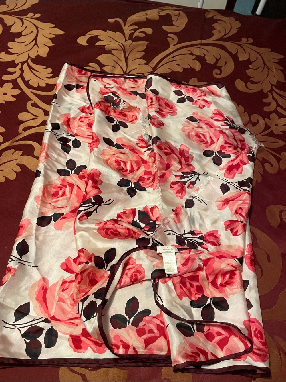 kate spade pink and coral floral silk scarf, vintage